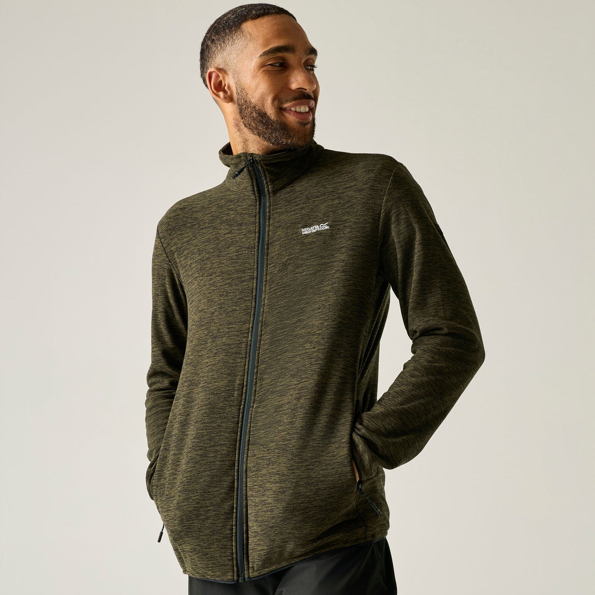 Dark Khaki - Pack Shot - Regatta Mens Harrow Full Zip Fleece Jacket