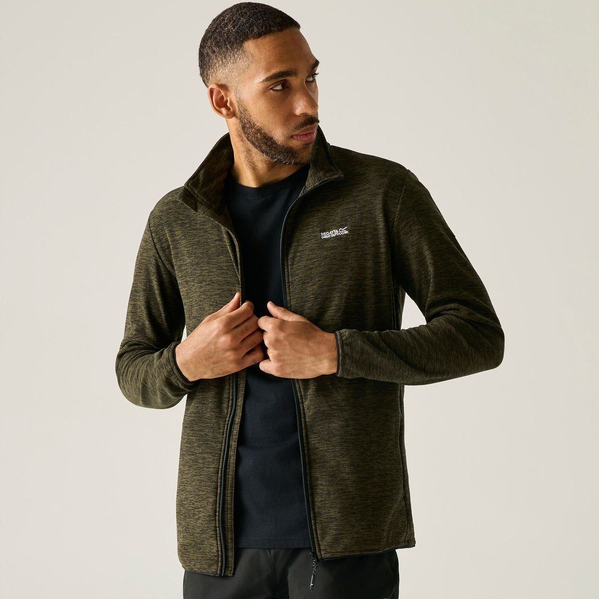 Dark Khaki - Close up - Regatta Mens Harrow Full Zip Fleece Jacket