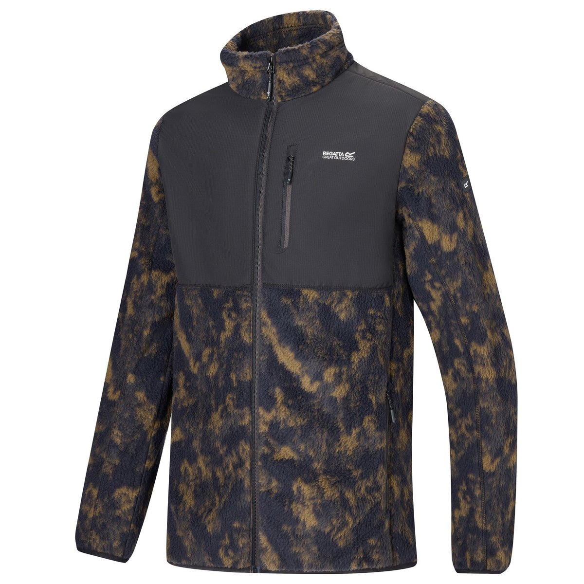 Black - Side - Regatta Mens Printed Textured Fleece Jacket