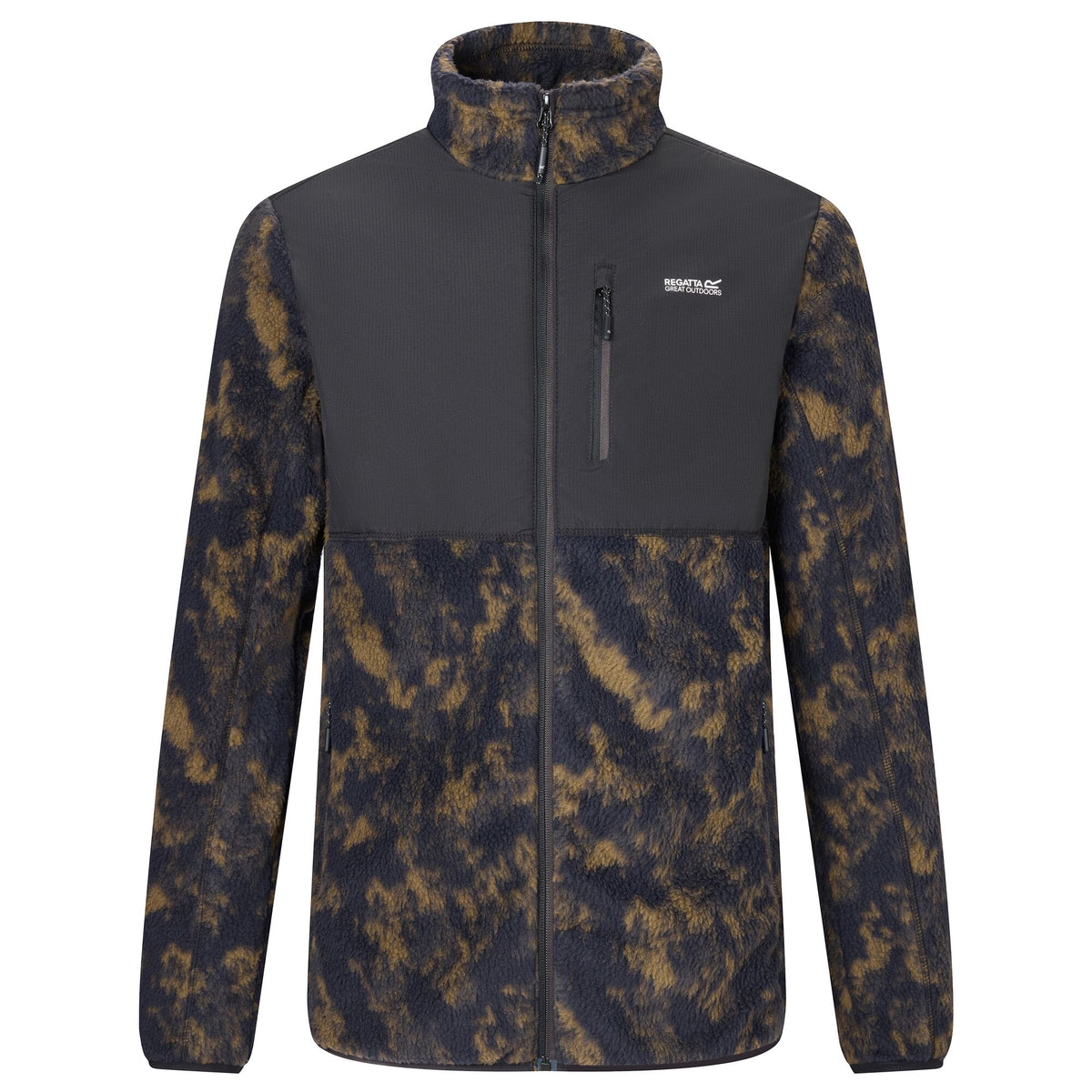 Black - Front - Regatta Mens Printed Textured Fleece Jacket