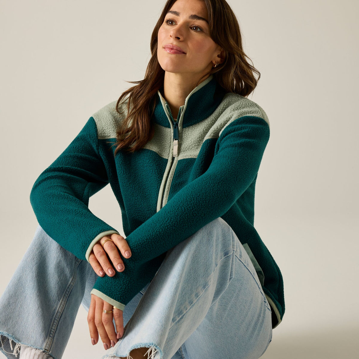 Deep Pine-Glacier - Close up - Regatta Womens-Ladies Frankie Borg Full Zip Fleece Jacket