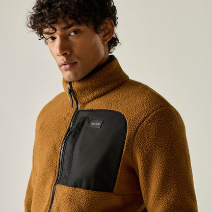 Rich Tan-Black - Pack Shot - Regatta Mens Frankie Borg Fleece Jacket