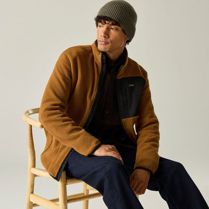 Rich Tan-Black - Close up - Regatta Mens Frankie Borg Fleece Jacket
