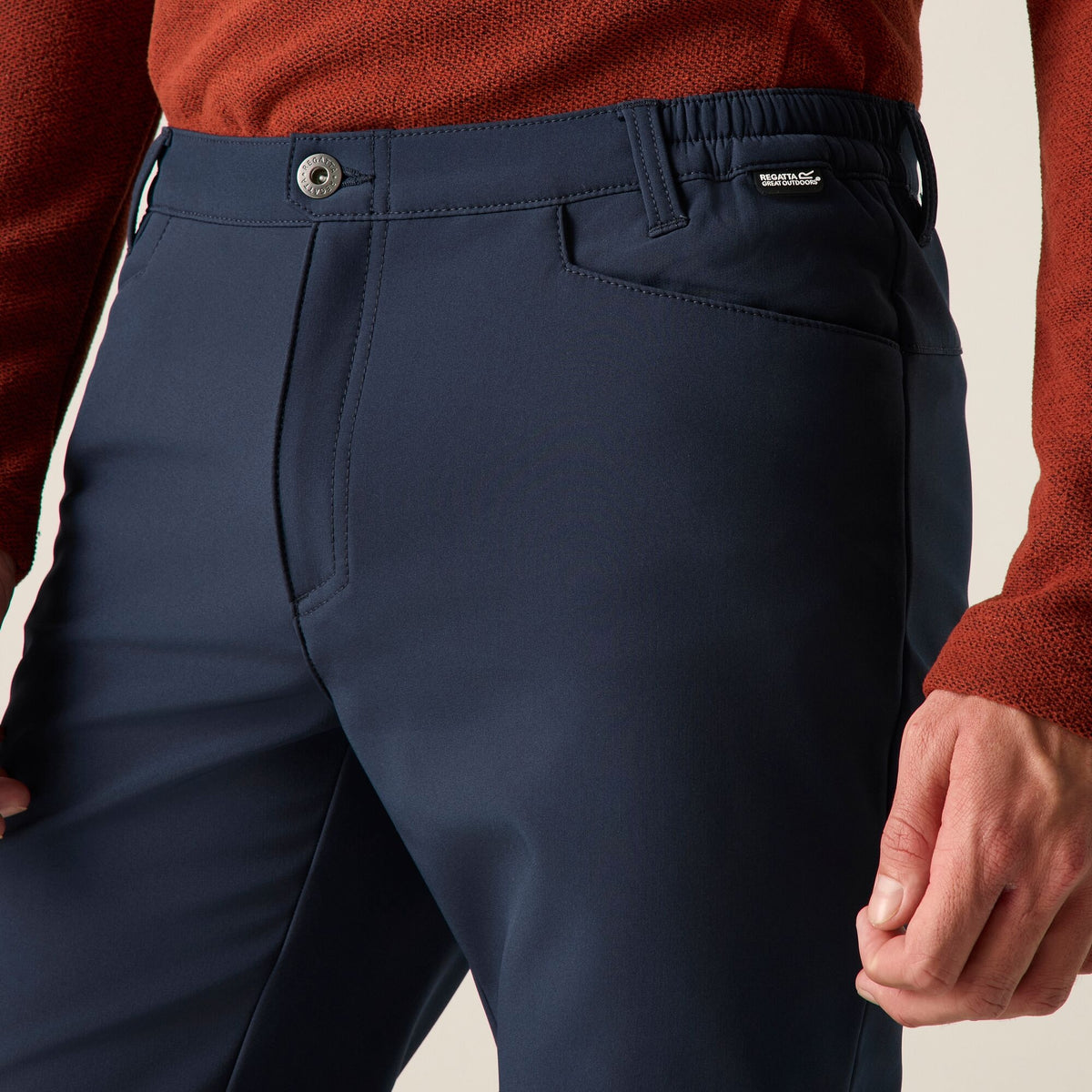 Navy - Close up - Regatta Mens Fenton Softshell Trousers