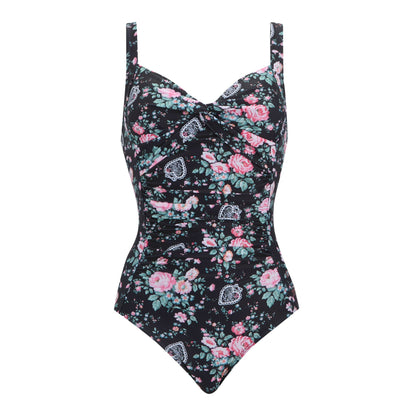 Black - Front - Regatta Womens-Ladies Cath Kidston Hackney Rose One Piece Swimsuit