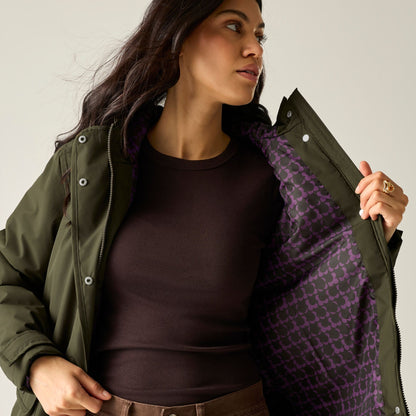 Brown Shadow-Eccentric Purple - Side - Regatta Womens-Ladies Orla Kiely Insulated Waterproof Jacket