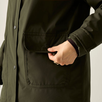 Brown Shadow-Eccentric Purple - Pack Shot - Regatta Womens-Ladies Orla Kiely Insulated Waterproof Jacket