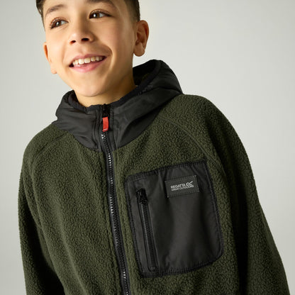 Dark Khaki-Black - Pack Shot - Regatta Childrens-Kids Munro Hybrid Jacket