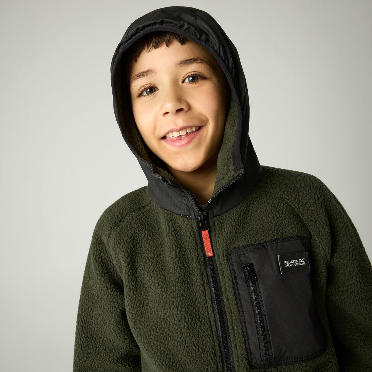 Dark Khaki-Black - Close up - Regatta Childrens-Kids Munro Hybrid Jacket