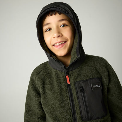 Dark Khaki-Black - Close up - Regatta Childrens-Kids Munro Hybrid Jacket
