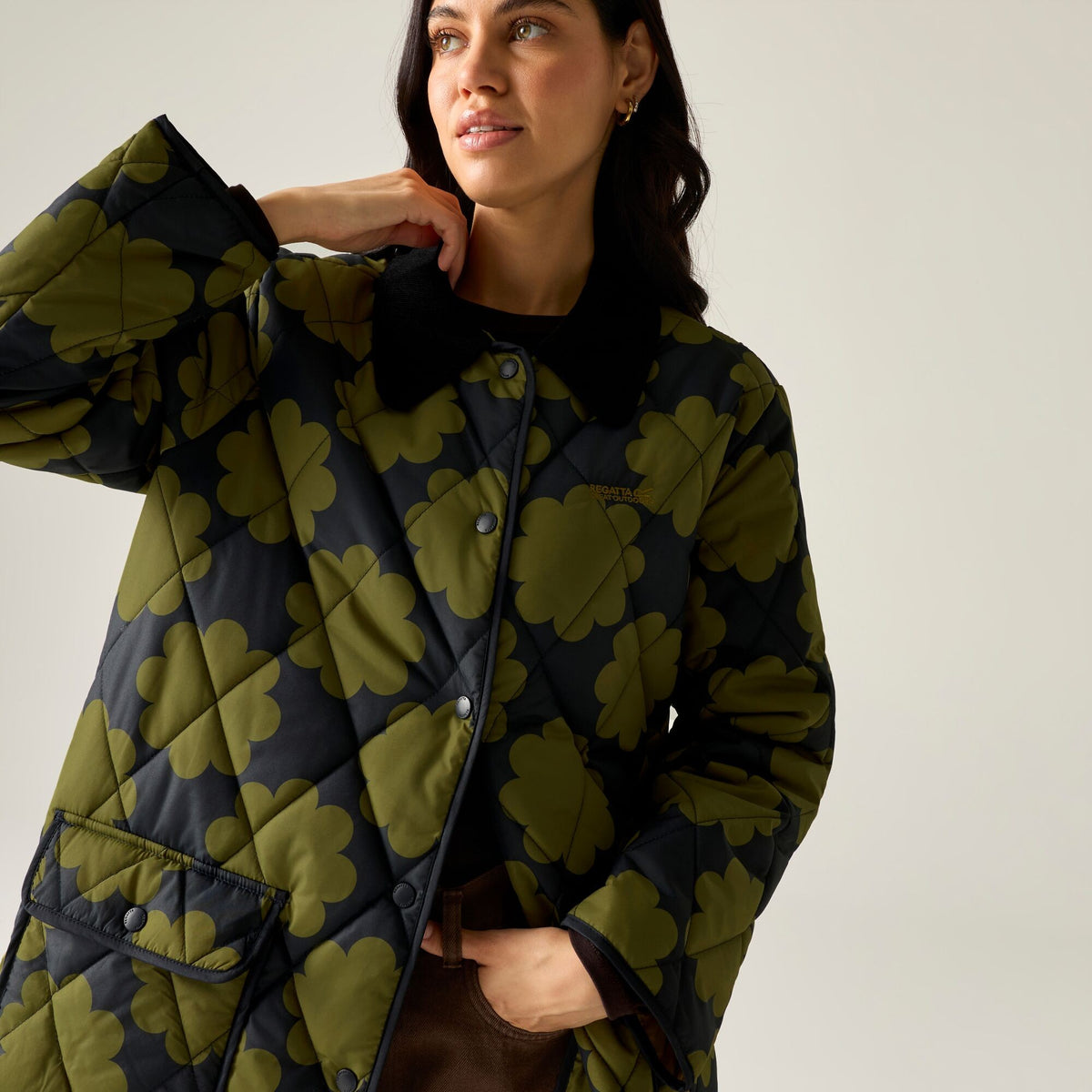 Olive - Side - Regatta Womens-Ladies Sun Daisy Quilted Mid Length Jacket