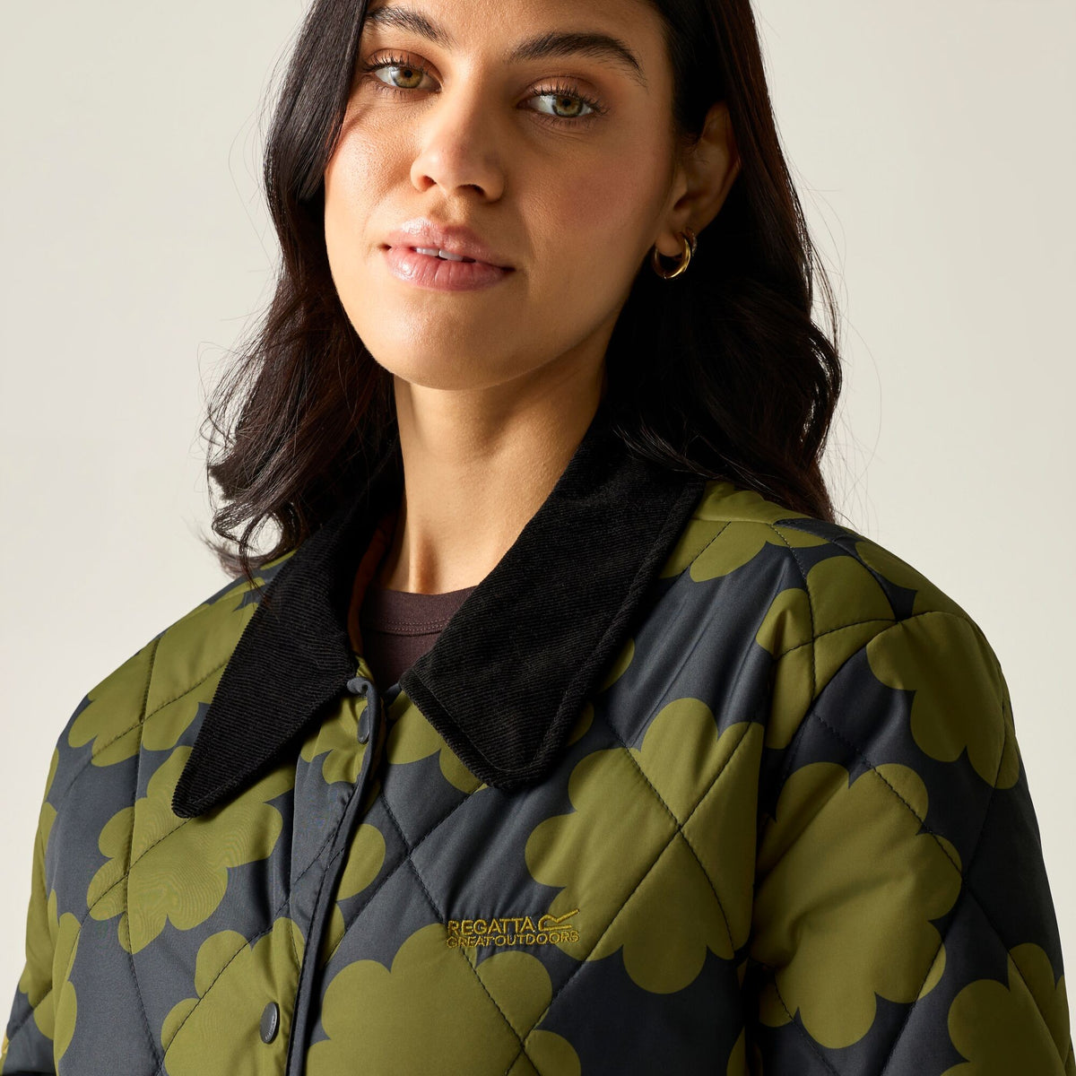 Olive - Pack Shot - Regatta Womens-Ladies Sun Daisy Quilted Mid Length Jacket