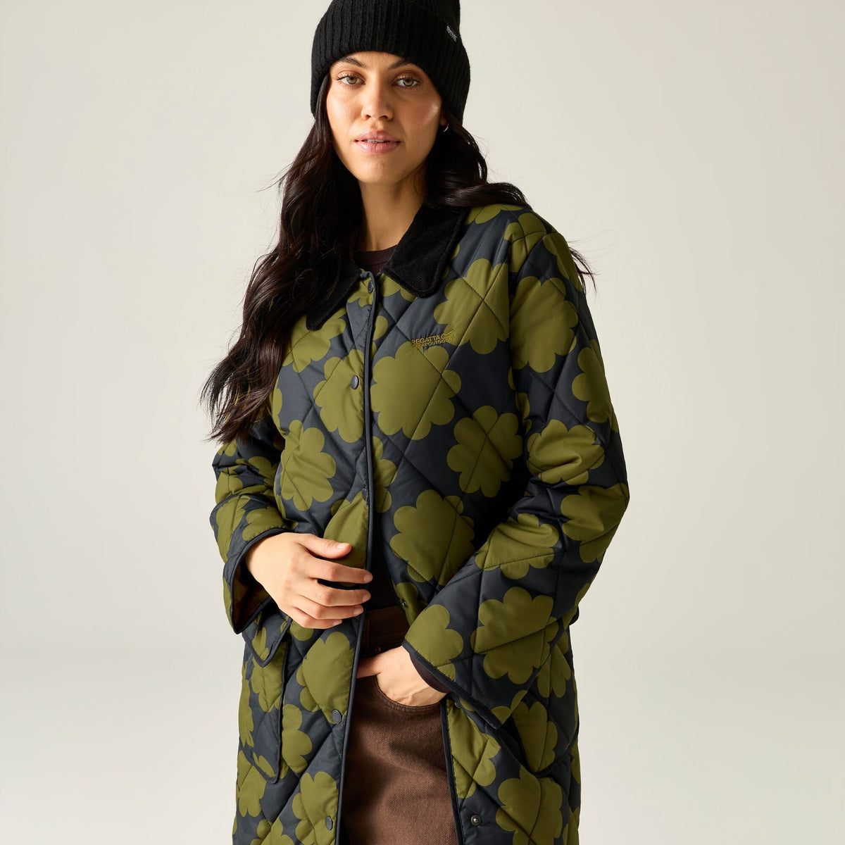 Olive - Close up - Regatta Womens-Ladies Sun Daisy Quilted Mid Length Jacket