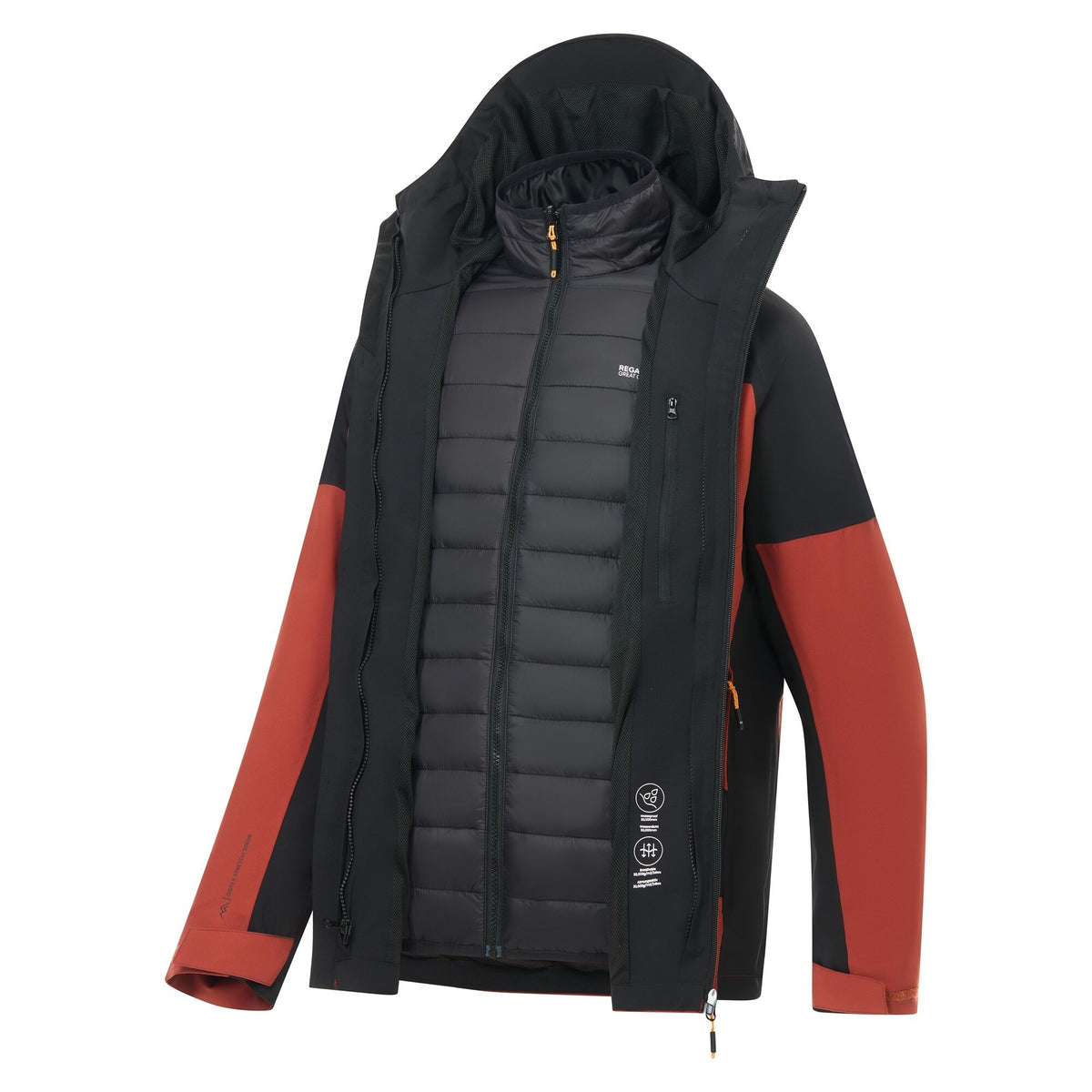 Burnt Henna-Black - Pack Shot - Regatta Mens Wentwood 3 in 1 Jacket