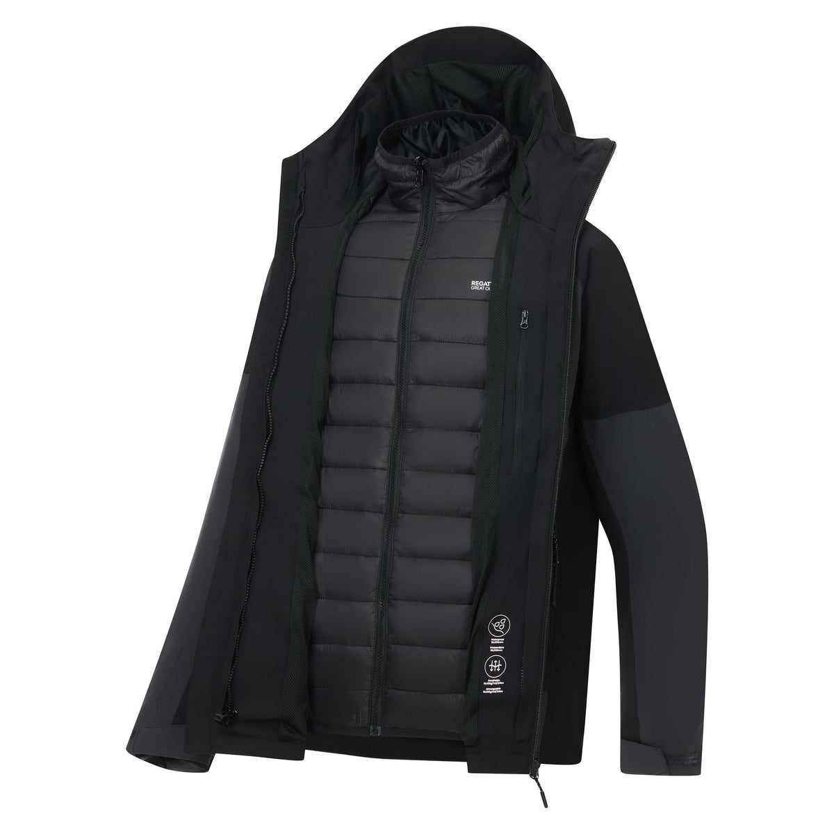 Ash-Black - Pack Shot - Regatta Mens Wentwood 3 in 1 Jacket