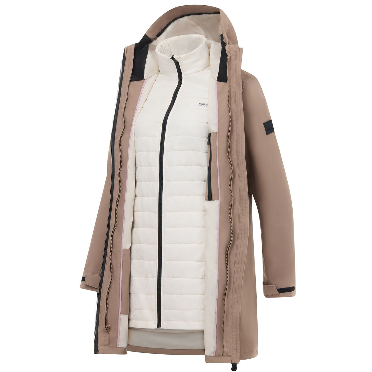 Mocha-Light Vanilla - Pack Shot - Regatta Womens-Ladies Denbury 3 in 1 Jacket