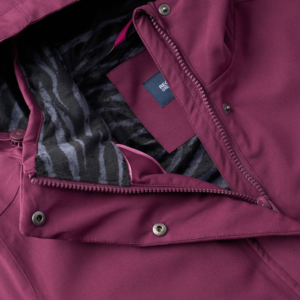 Fig-Black - Pack Shot - Regatta Womens-Ladies Ramona Zebra Insulated Waterproof Jacket