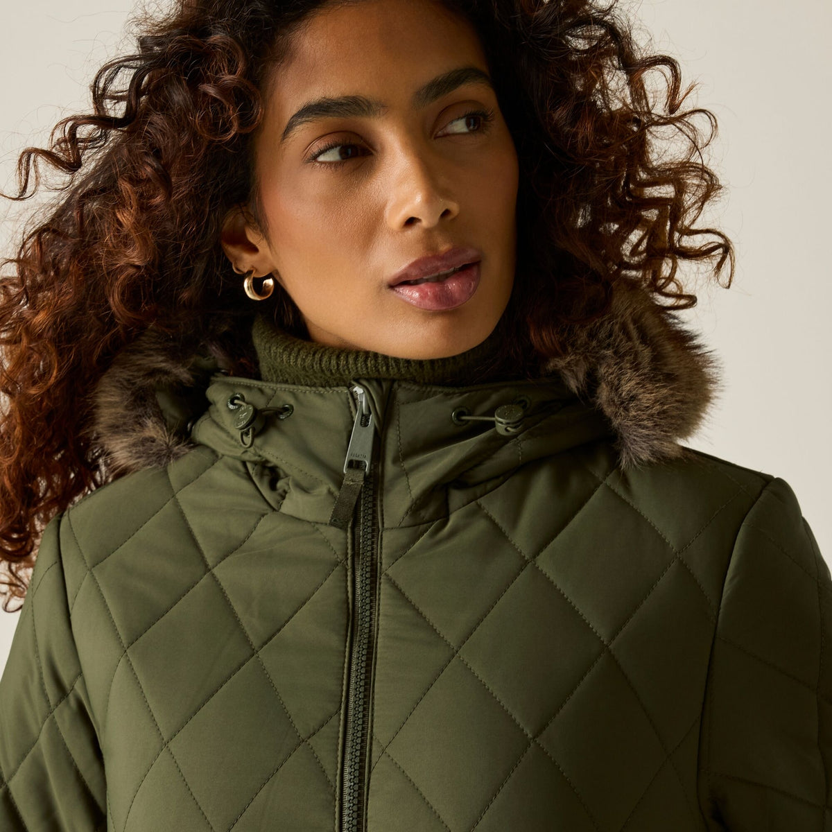 Dark Khaki - Close up - Regatta Womens-Ladies Fionne Long Length Jacket