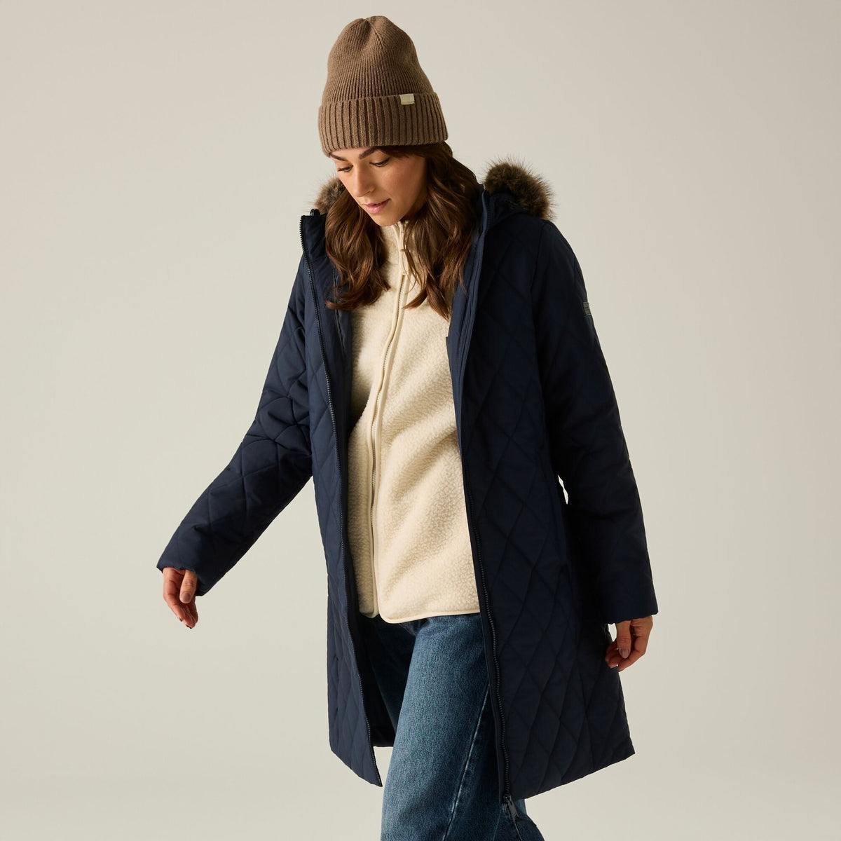 Navy - Close up - Regatta Womens-Ladies Fionne Long Length Jacket