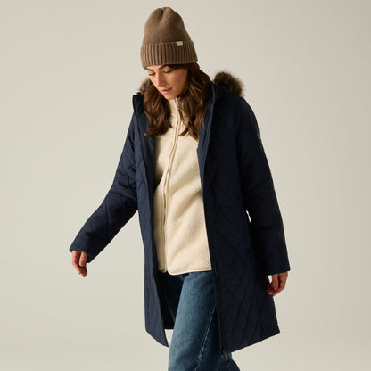 Navy - Close up - Regatta Womens-Ladies Fionne Long Length Jacket