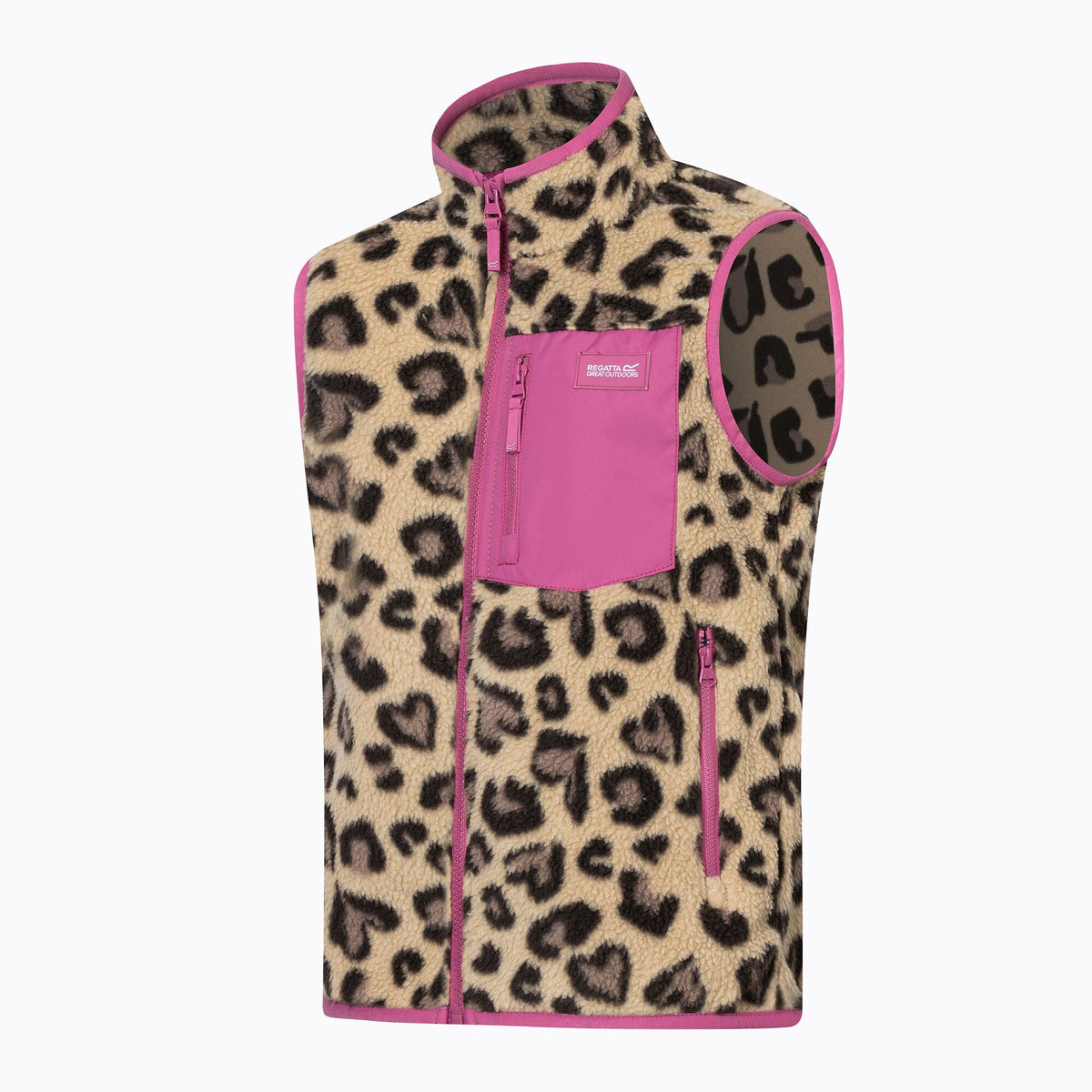 Mocha-Violet - Side - Regatta Childrens-Kids Frankie Leopard Print Fleece Body Warmer
