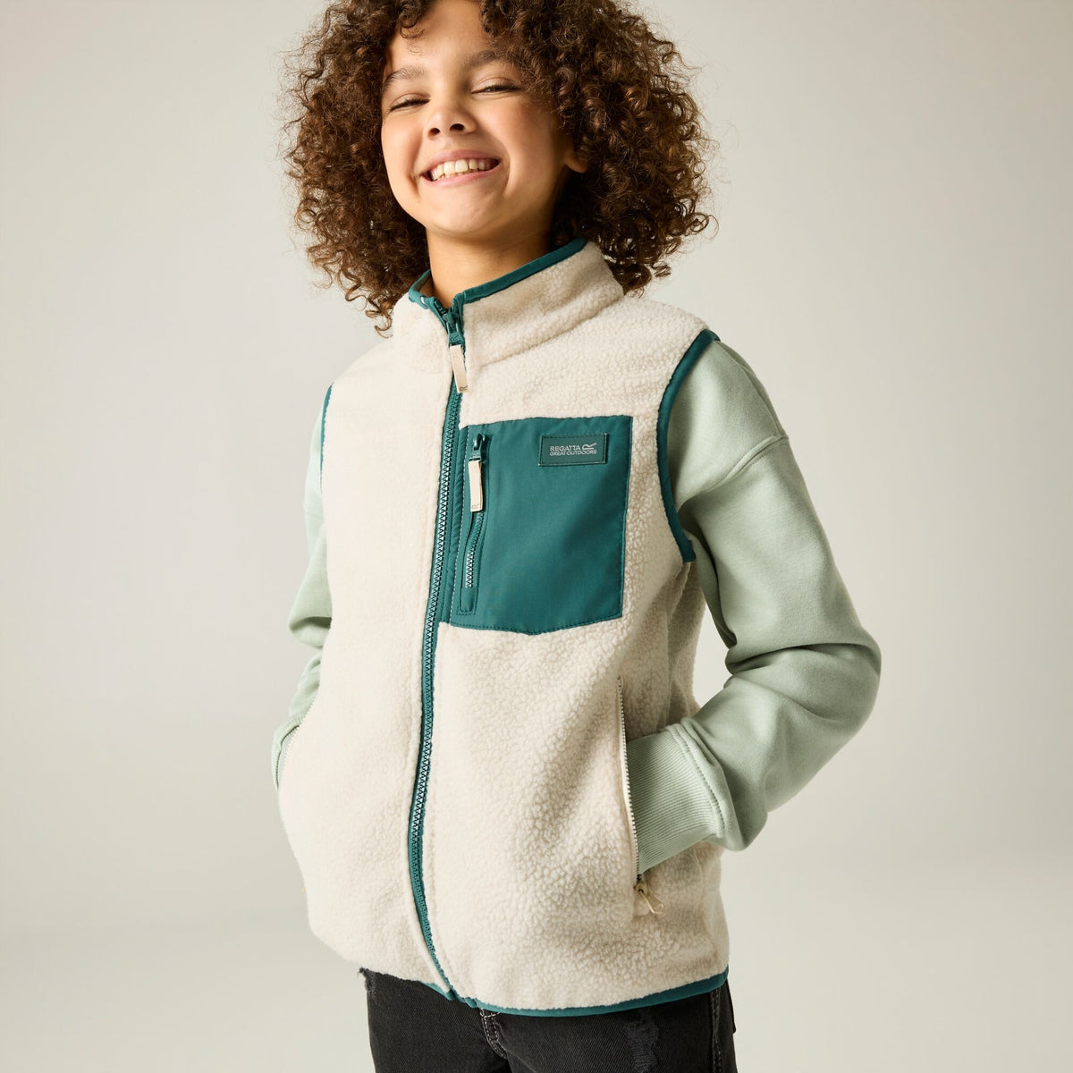 Light Vanilla-Mediterranea - Pack Shot - Regatta Childrens-Kids Frankie Fleece Body Warmer