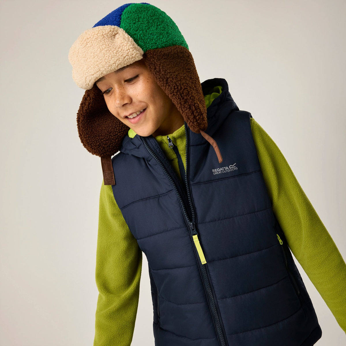 Navy-Wild Lime - Pack Shot - Regatta Childrens-Kids Lofthouse Body Warmer