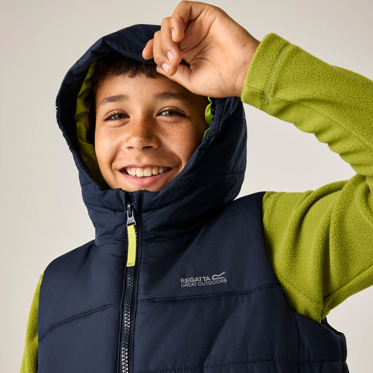 Navy-Wild Lime - Close up - Regatta Childrens-Kids Lofthouse Body Warmer
