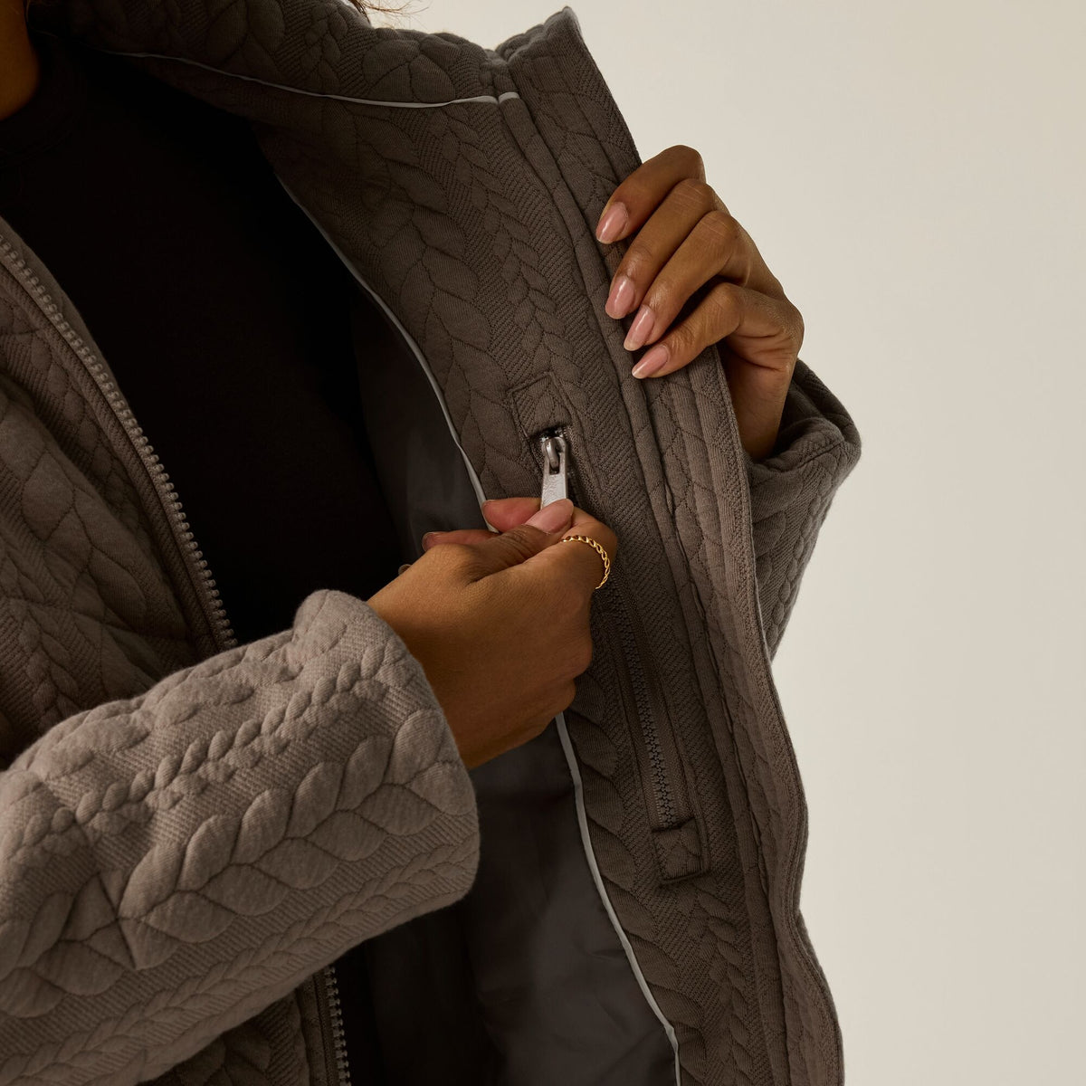 Mocha - Lifestyle - Regatta Womens-Ladies Amaryl Cable Knit Padded Jacket