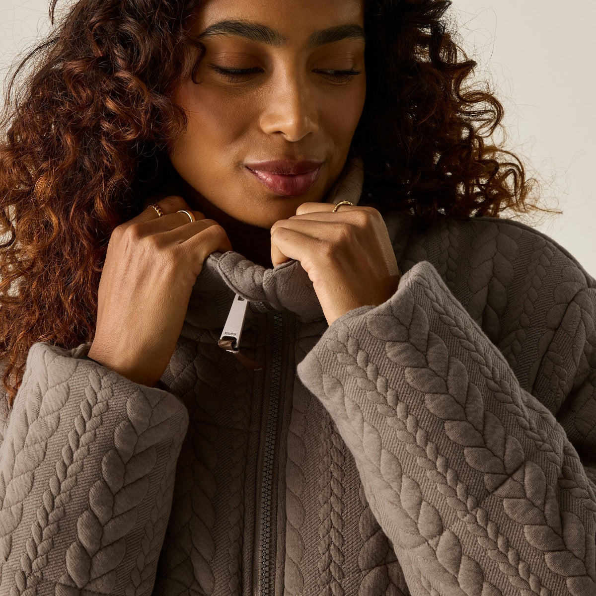 Mocha - Close up - Regatta Womens-Ladies Amaryl Cable Knit Padded Jacket