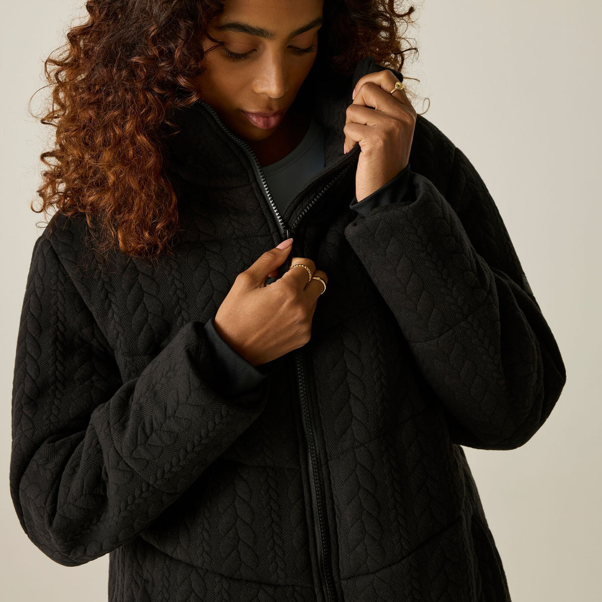 Black - Close up - Regatta Womens-Ladies Amaryl Cable Knit Padded Jacket