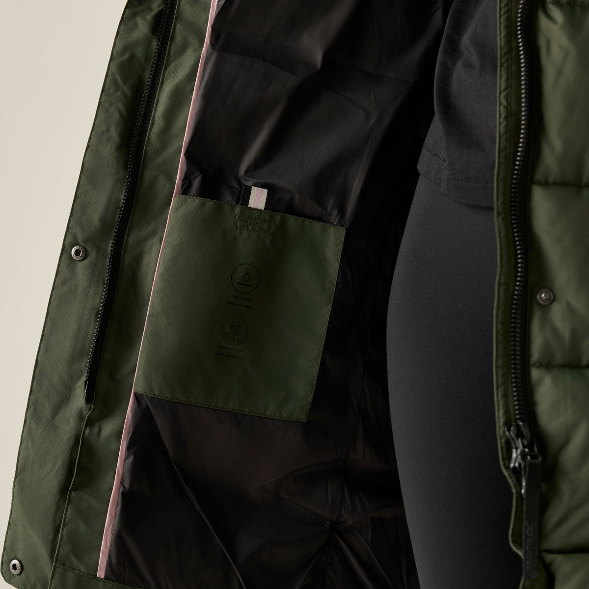 Dark Khaki-Black - Pack Shot - Regatta Womens-Ladies Eryn Padded Jacket