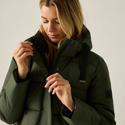 Dark Khaki-Black - Close up - Regatta Womens-Ladies Eryn Padded Jacket