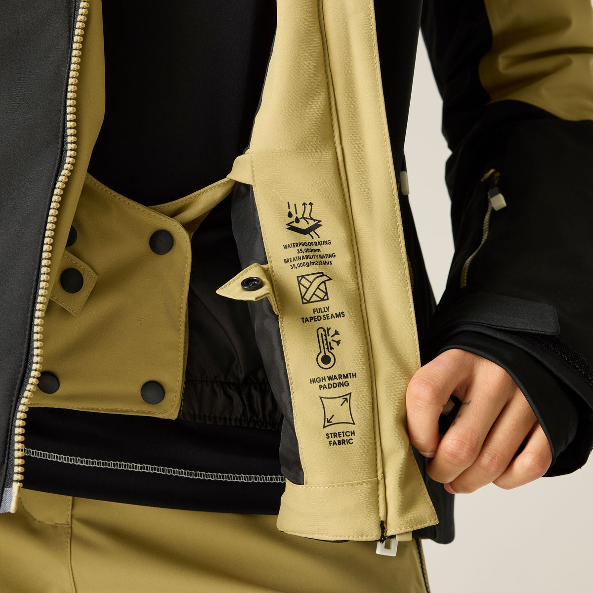 Desert Beige-Black - Close up - Dare 2B Womens-Ladies Flurry III Ski Jacket