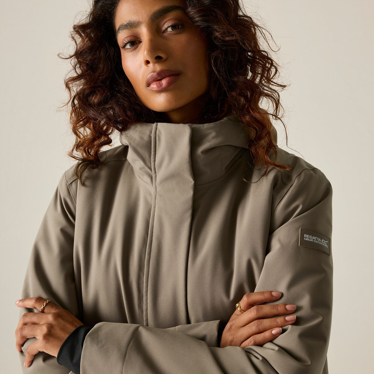 Mocha - Close up - Regatta Womens-Ladies Ramona Leopard Print Insulated Waterproof Jacket