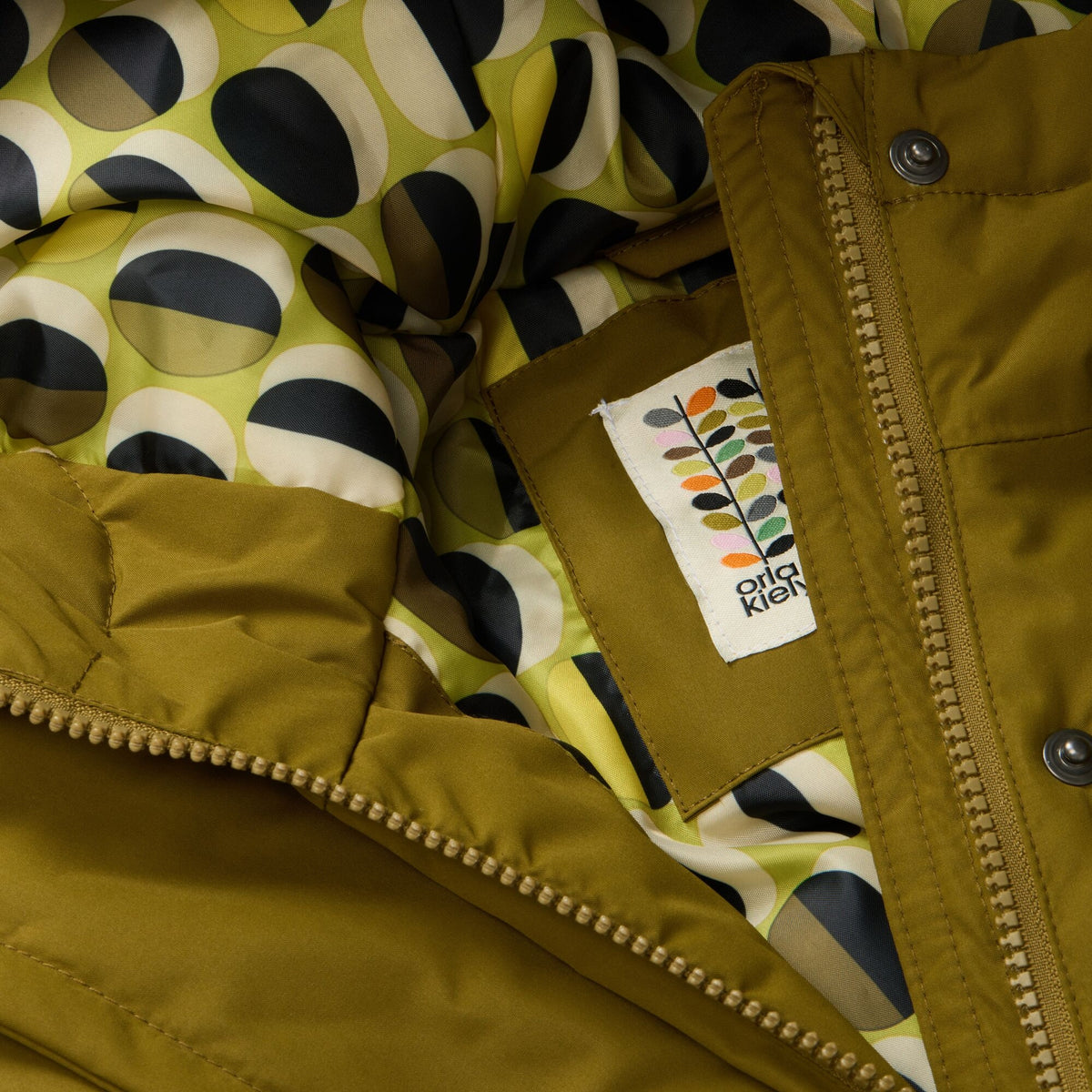 Fur Green-Olive - Pack Shot - Regatta Womens-Ladies Orla Kiely Insulated Longline Waterproof Jacket