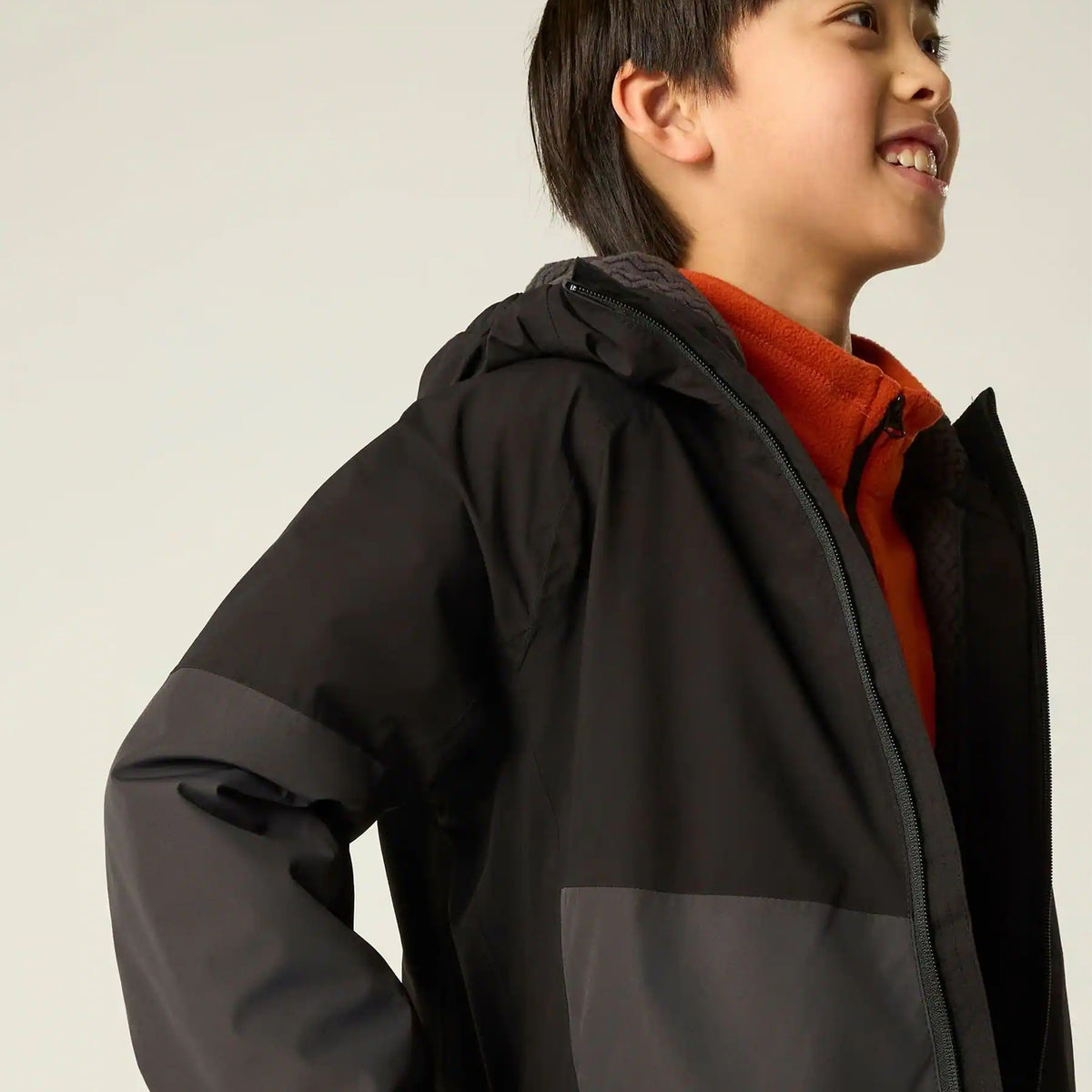 Black-Ash - Close up - Regatta Childrens-Kids Hillain Lined Waterproof Jacket