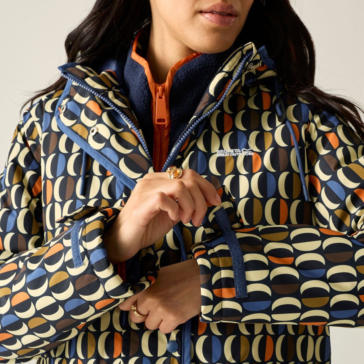 Navy-Multicoloured - Pack Shot - Regatta Womens-Ladies Orla Kiely Oval Insulated Waterproof Jacket