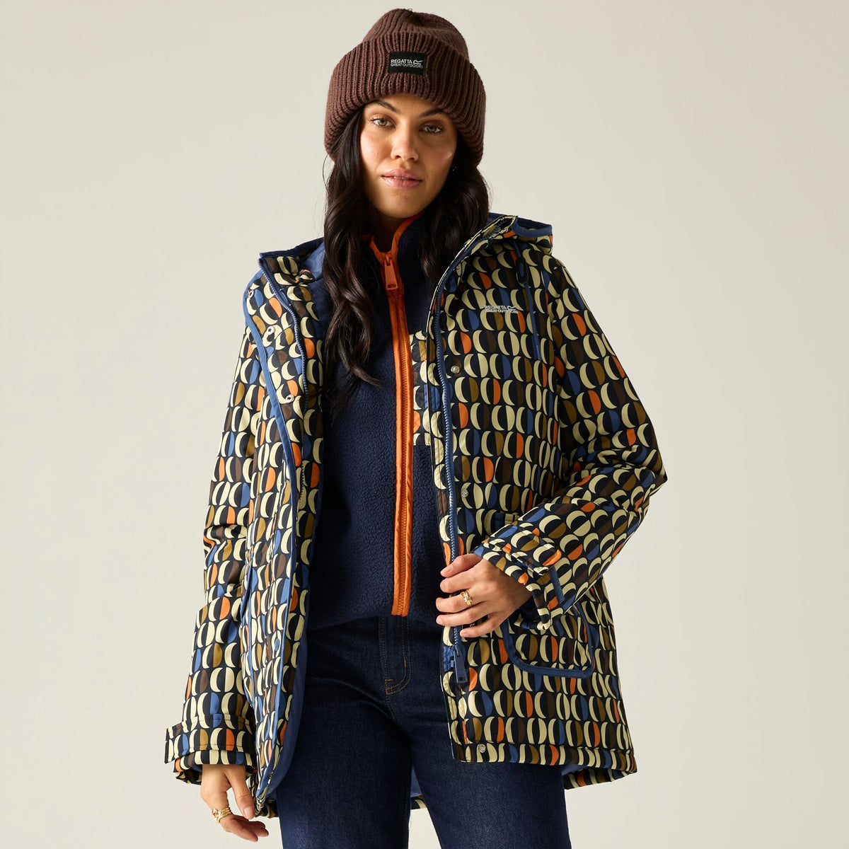 Navy-Multicoloured - Close up - Regatta Womens-Ladies Orla Kiely Oval Insulated Waterproof Jacket