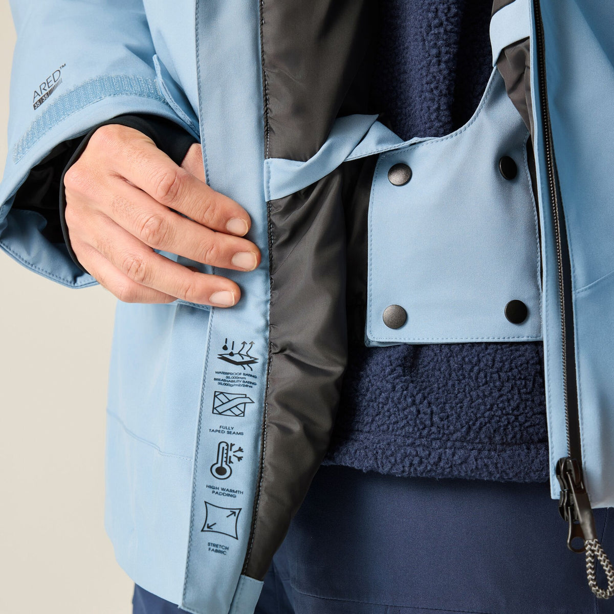 Dusky Blue - Close up - Dare 2B Mens T-Bar III Waterproof Ski Jacket
