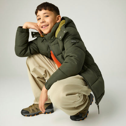 Dark Khaki-Wood Brown - Close up - Regatta Childrens-Kids Rover Padded Jacket