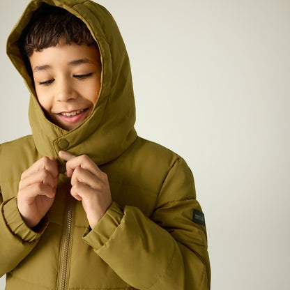 Wood Brown-Dark Khaki - Close up - Regatta Childrens-Kids Rover Padded Jacket
