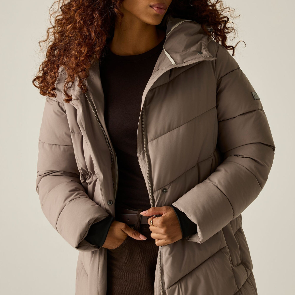 Mocha - Close up - Regatta Womens-Ladies Eloria Long Length Padded Jacket