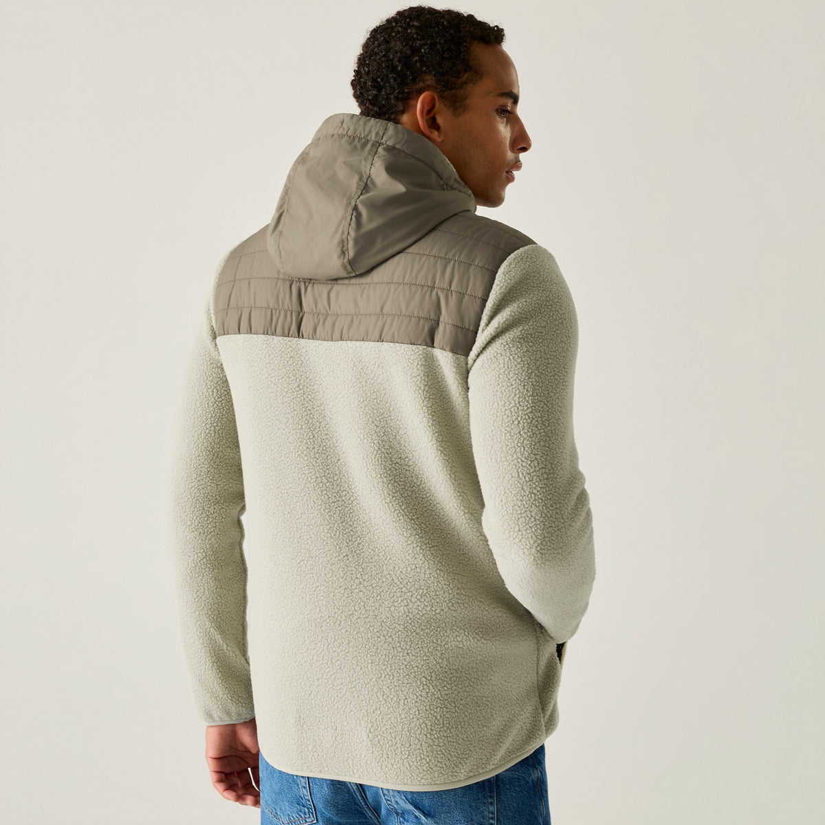 Abbeystone-Smokey Olive - Pack Shot - Regatta Mens Frankie Two Tone Borg Fleece Hybrid Jacket