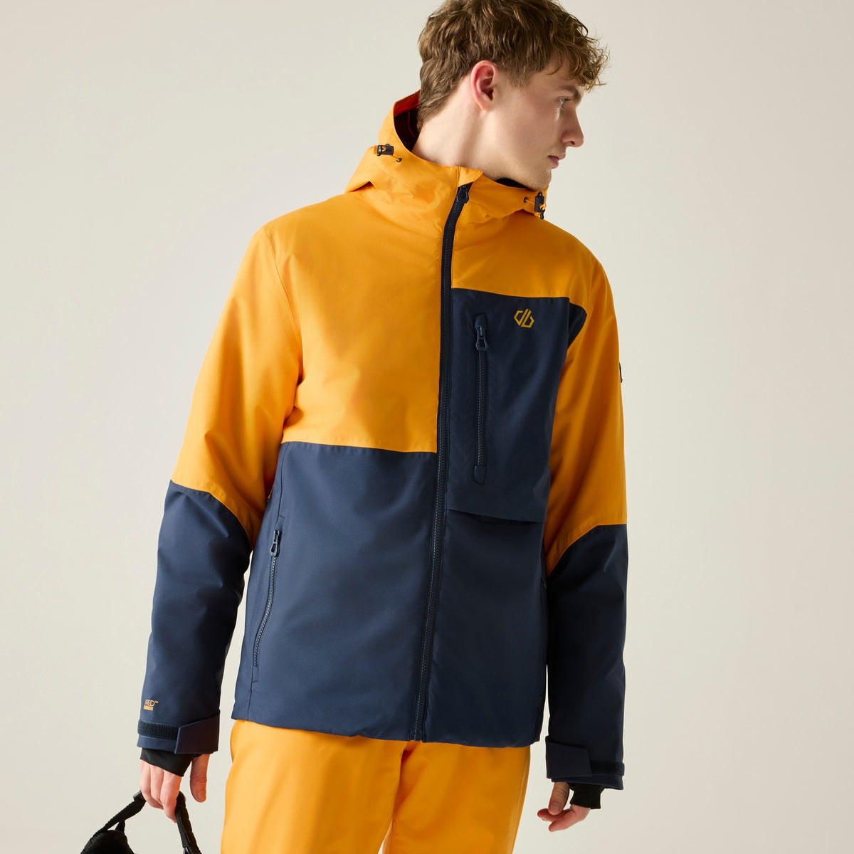 Navy-Electric Orange - Pack Shot - Dare 2B Mens Halfpipe IV Colour Block Ski Jacket