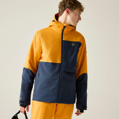 Navy-Electric Orange - Pack Shot - Dare 2B Mens Halfpipe IV Colour Block Ski Jacket