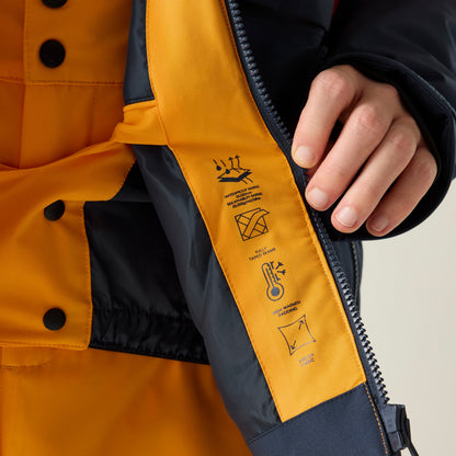 Navy-Electric Orange - Close up - Dare 2B Mens Halfpipe IV Colour Block Ski Jacket