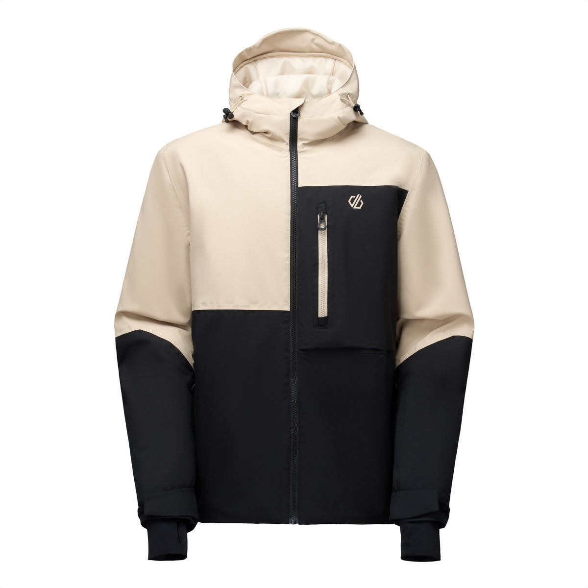 White Pepper-Black - Front - Dare 2B Mens Halfpipe IV Colour Block Ski Jacket