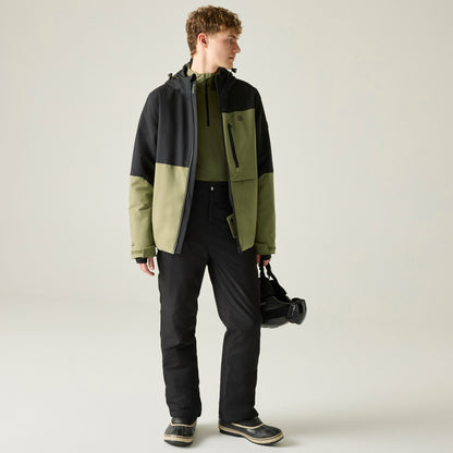 Black-Martini Olive - Pack Shot - Dare 2B Mens Halfpipe IV Colour Block Ski Jacket