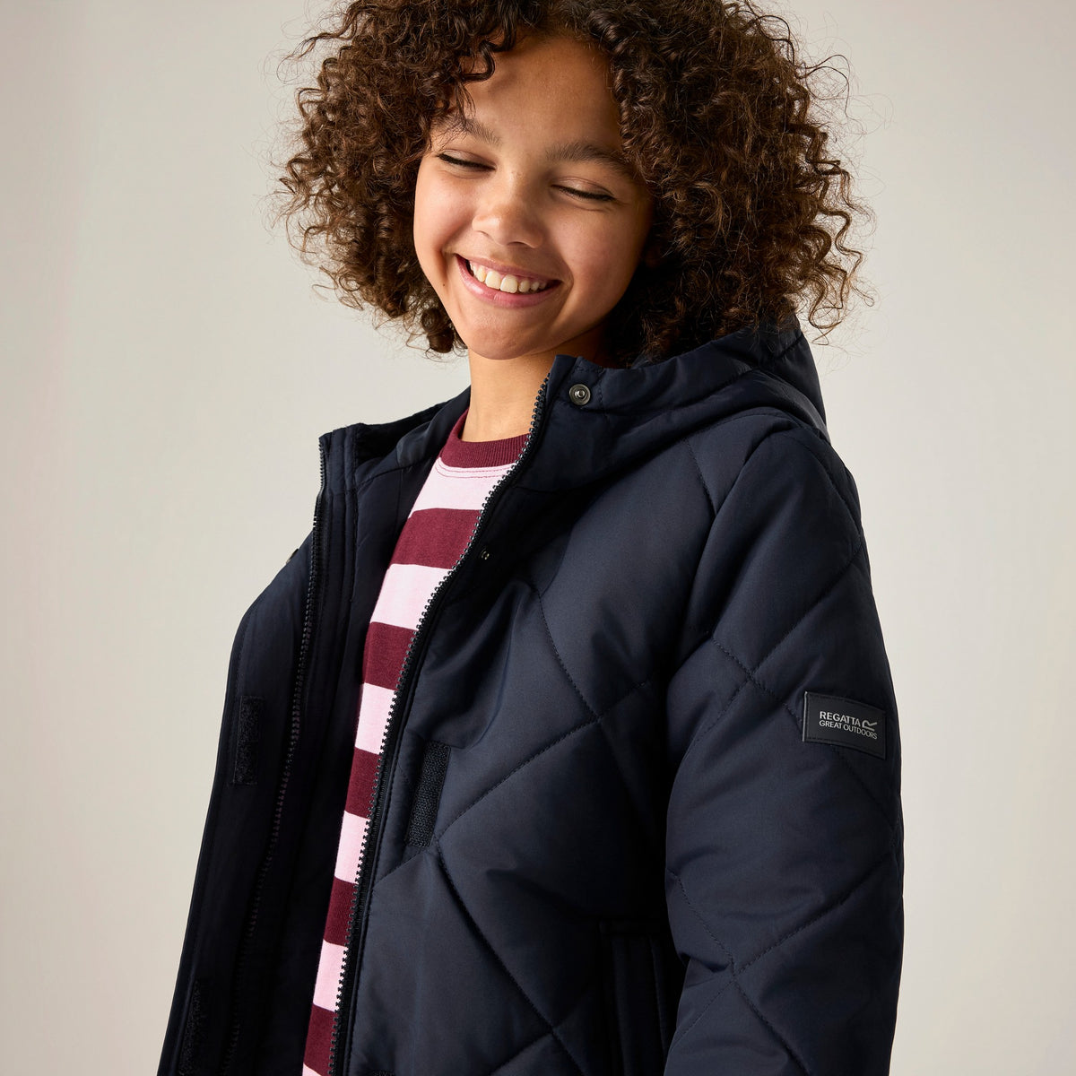 Navy - Side - Regatta Childrens-Kids Elryse Quilted Padded Jacket